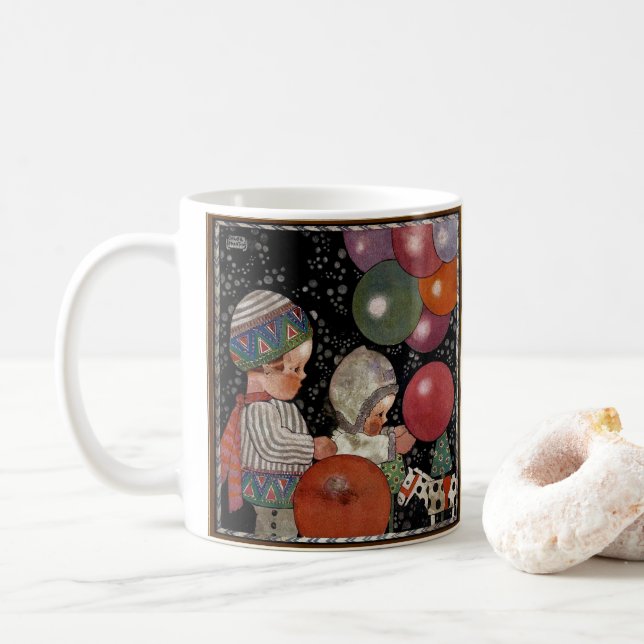 Mug Fête d'anniversaire vintage pour enfants, ballons  (Avec donut)
