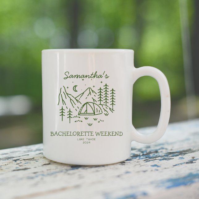 Mug Fête de Bachelorette de Camping Simple Moderne Nat (Modern Simple Camping Bachelorette Party Nature Coffee Mug)