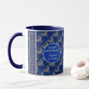 Mug Fête de Hanukkah Party Menorah dorée motif bleu