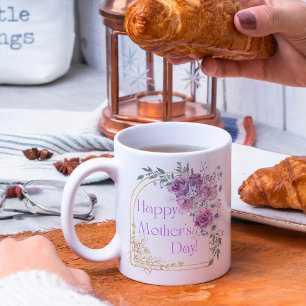 Mug fête de la mère, aquarelle rose or botanique