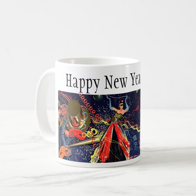 Mug Fête de la Saint-Sylvestre vintage avec confettis (Devant gauche)