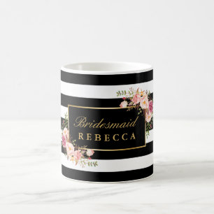 Mug Fête de l'mariée de Bridesmaid Floral Black Stripe