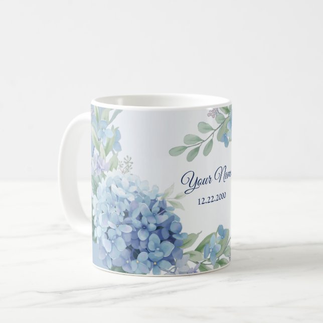 Mug Fête de mariage cadre feuilles vertes florales ble (Devant gauche)