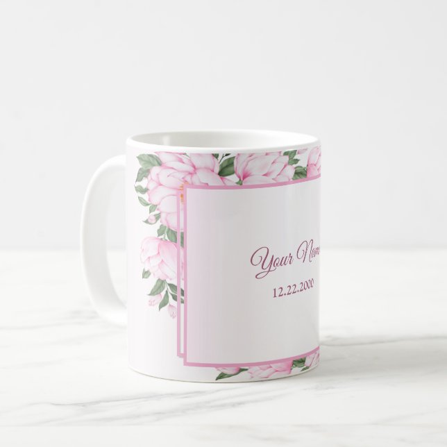 Mug Fête de mariage élégante aux feuilles vertes flora (Devant gauche)