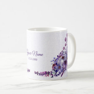 Mug Fête de mariage pailletée florale bleu violet rose