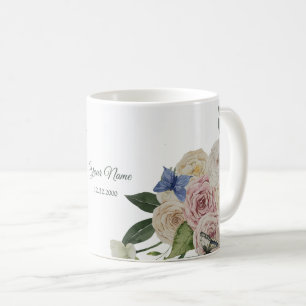 Mug Fête de mariage papillon bleu floral coloré vert