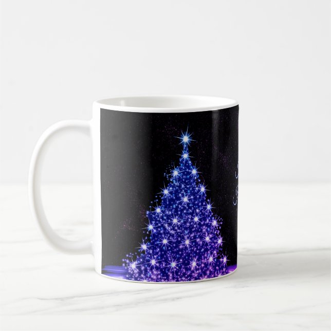 Mug Fête de Noël Arbre Rose Bleu Hiver Noir Rustique (Gauche)