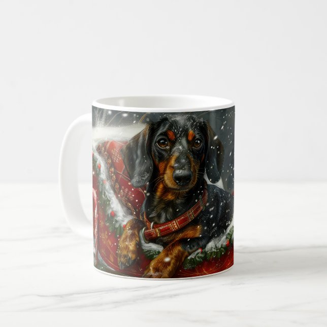 Mug Fête de Noël du chien Dachshund (Devant gauche)