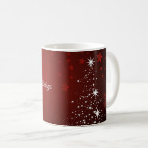 Mug Fête de Noël Etoiles blanches Arbre Red Feux de ne