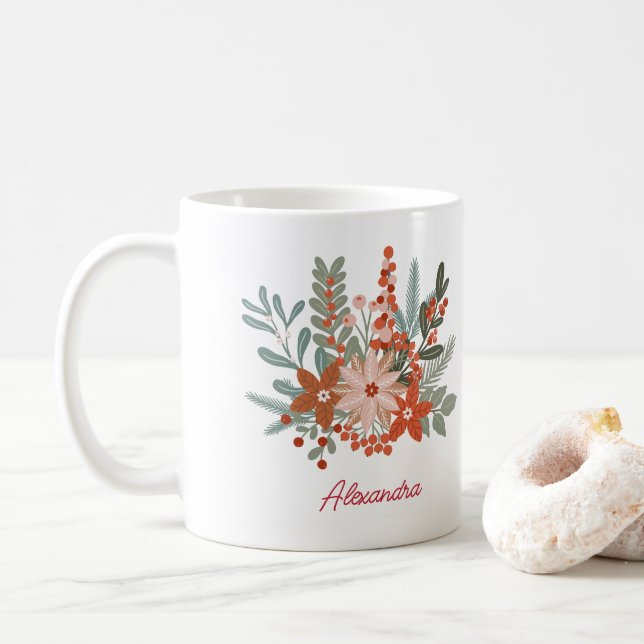 Mug Fête de Noël Florale Nom de famille (Avec donut)