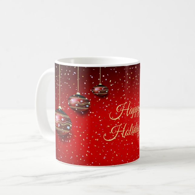 Mug Fête de Noël Golden Rouge Vacances d'hiver Élégant (Devant gauche)
