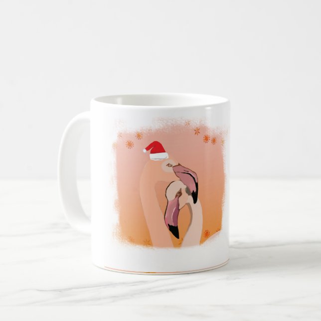 Mug Fête de Noël personnalisée et Joyeux Flamant rose  (Devant gauche)