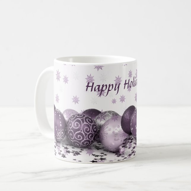 Mug Fête de Noël Pink violet ornements Snowflakes (Devant gauche)