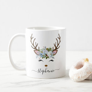 Mug Fête de Noël Reindeer Floral Personnalisé