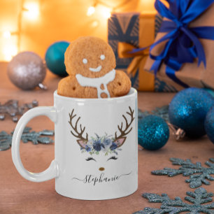 Mug Fête de Noël Reindeer Floral Personnalisé
