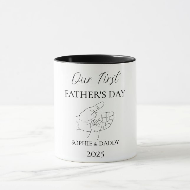 Mug Fête de notre premier père | Nom du bébé, père et  (Centre)
