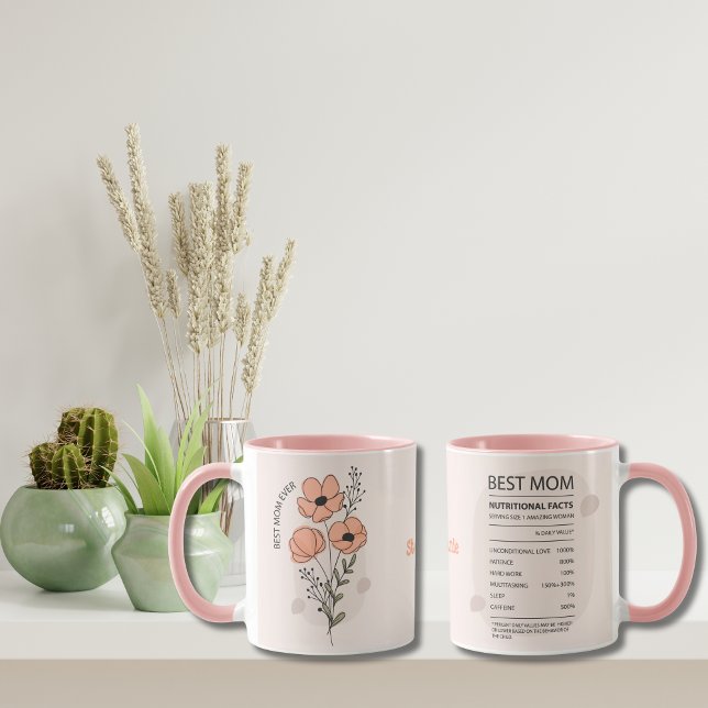 Mug Fête des mères Anniversaire Meilleure maman jamais (Mother's day gift Best Mom Ever Coffee Mug, Birthday gift for mom, Peach beige boho floral)