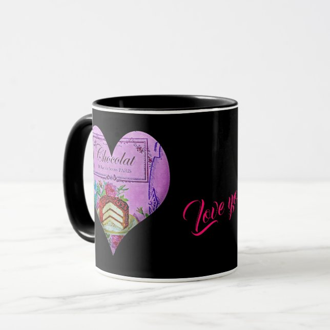Mug Fête des mères coeur pourpre Chocolat (Devant gauche)