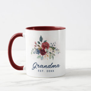 Mug Fête des mères Élégante Bourgogne Script Floral Gr