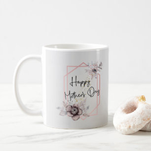 Mug Fête des mères Floral rose et gris avec photo