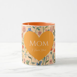 Mug Fête des Mères,Je T'Aime,Motif Fleurs,Cœur d'Amour