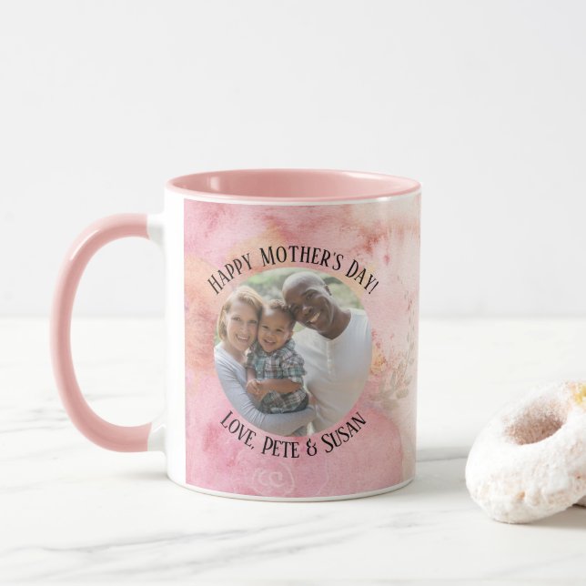 Mug Fête des Mères Pastel Rose Vert Aquarelle Cravate- (Avec donut)
