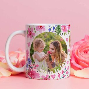Mug Fête des mères photo Keepsaké aquarelle Flores ros
