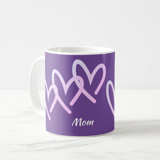 Mug Fête des mères pourpre triple coeur (Devant gauche)