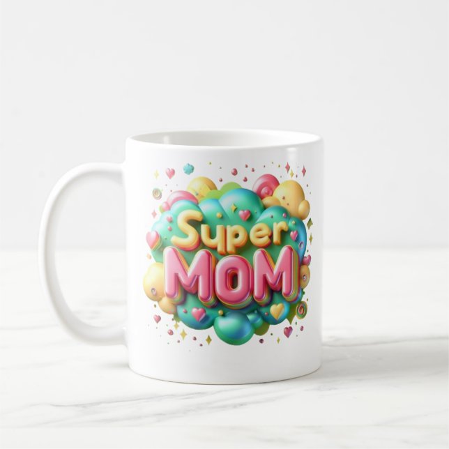 Mug Fête des Mères "Super Maman" Mug-Handmade, (Gauche)