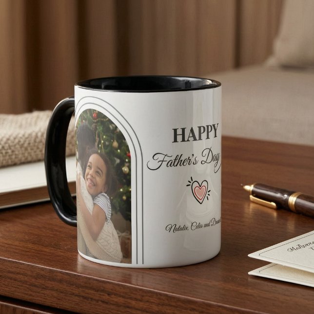 Mug Fête des Pères 2 Collage de photos en arc Minimali (Father's Day Dual Arched Photo Collage Minimalist Daddy Mug
)