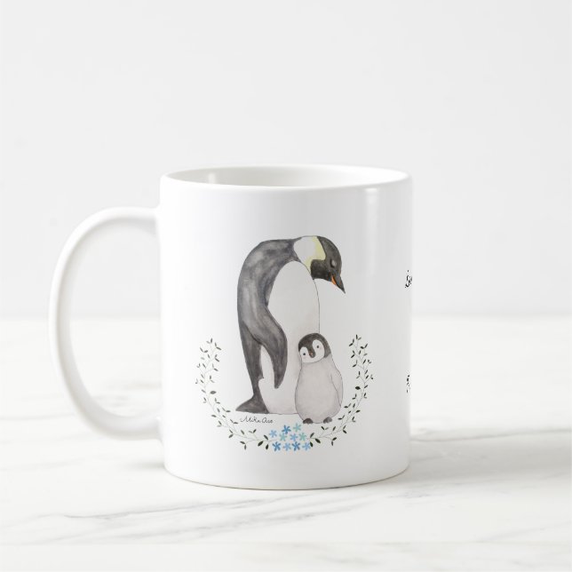 Mug Fête des pères Cadeau Pingouin papa et enfant art  (Gauche)