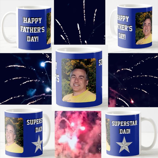 Mug fête des pères "Superstar Papa" Bleu/Gris (Créateur téléchargé)