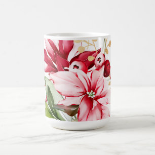 Mug Fête d'hiver poinsettia aquarelle fleurs