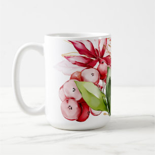 Mug Fête d'hiver poinsettia aquarelle fleurs