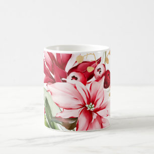 Mug Fête d'hiver poinsettia aquarelle fleurs