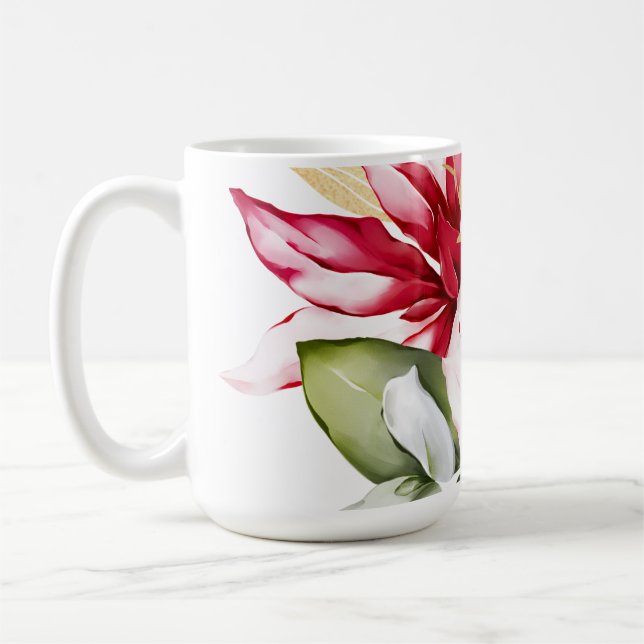 Mug Fête d'hiver poinsettia aquarelle fleurs (Gauche)
