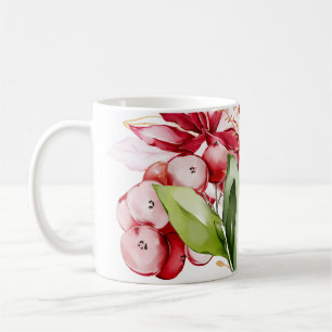 Mug Fête d'hiver poinsettia aquarelle fleurs