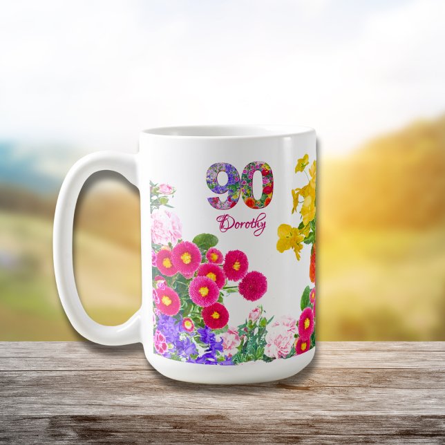 Mug Fête du 90e anniversaire Fleurs florales Moderne 9 (Créateur téléchargé)