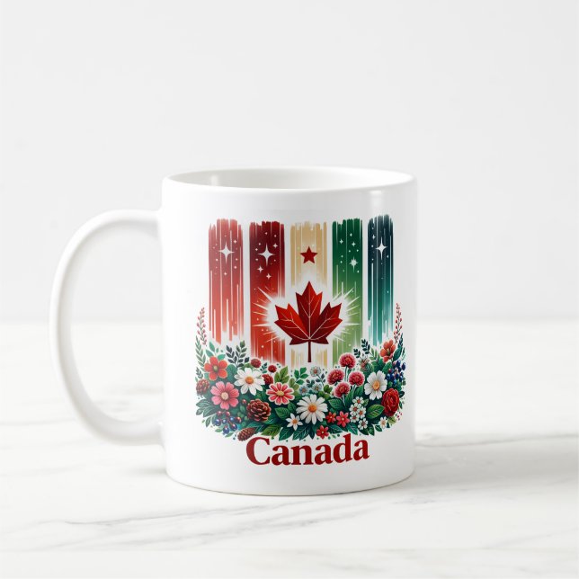 Mug Fête du Canada florale | Joli drapeau canadien (Gauche)