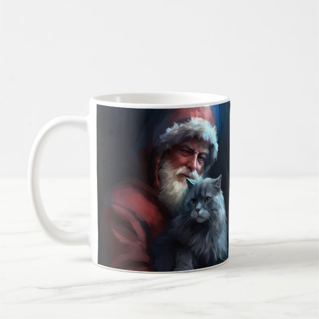 Mug Fête du Père Noël du chat bleu russe (Gauche)