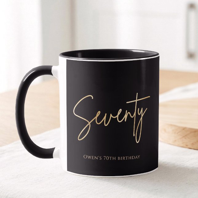Mug Fête élégante de 70 ans en noir et or (Elegant Black and Gold 70th Birthday Party Mug)