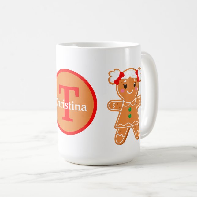 Mug fête Noël pain d'épices fille ajouter monogramme (Devant droit)