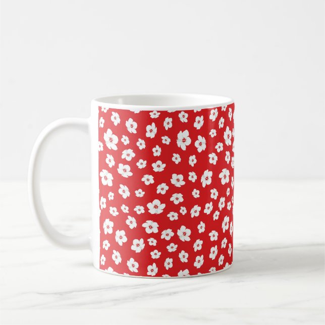Mug Fête Noël Rouge Blanc Hibiscus Fleur (Gauche)
