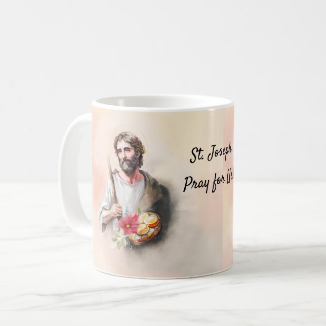 Mug Fête Saint-Joseph Priez pour nous Aquarelle (Devant gauche)