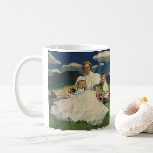 Mug Fête vintage des mères, maman avec enfants (Avec donut)