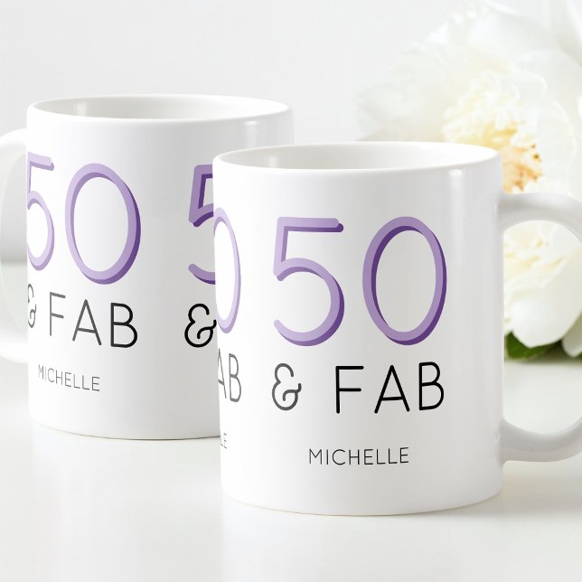 Mug Fêter 50 ans : soirée Purple 50 et fabuleuse moder (Purple 50 and fabulous Modern 50th Birthday Party Coffee Mug)