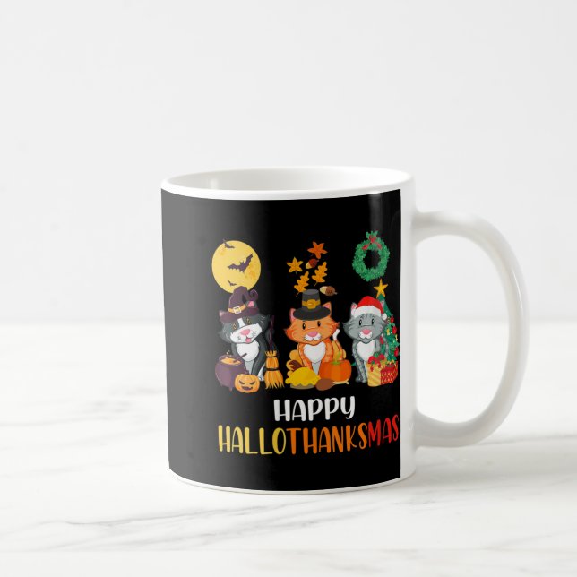 Mug Fêtes Chat Halloween Noël Joyeux Hallothanksma (Droite)
