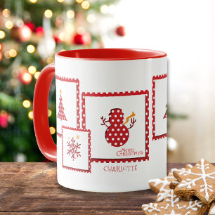 Mug Fêtes de Noël Timbre Hiver Nom personnalisé