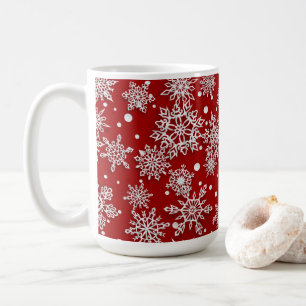Mug fêtes Noël rouge flocons motif