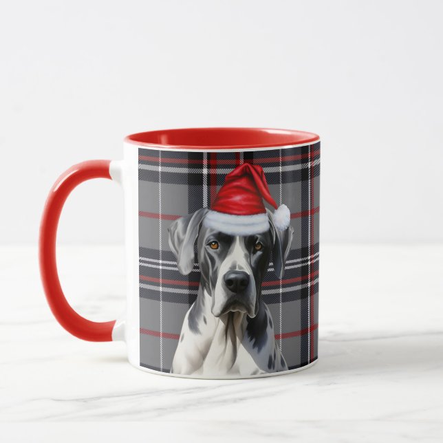 Mug Fêtes Red Grey Plaid Great Dane Chien Noël (Gauche)